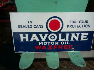 " Havoline Waxfree Motor Oil " Porcelain Rack Sign,  21 " X11 ",  Made In Usa 3 - 34