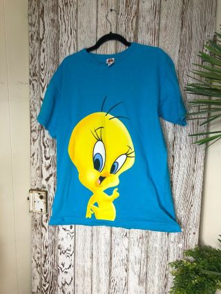 Vintage Tweety Bird Warner Brothers Looney Toons T Shirt Size Xl Bright Blue