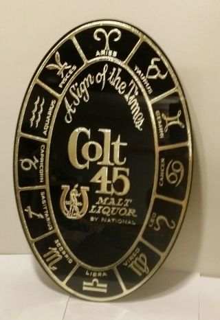 Vintage Reverse On Glass Colt 45 A Sign Of The Time Zodiac Beer Sign