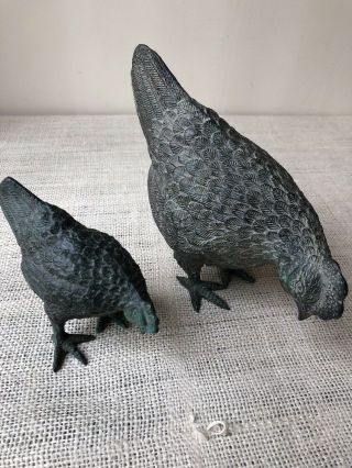 2 Vintage Chickens Figurines Metal Art Sculpture Farmhouse French Country Decor 4