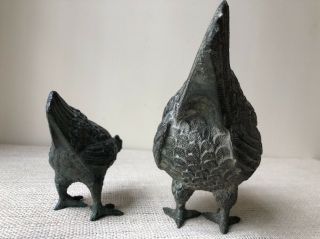 2 Vintage Chickens Figurines Metal Art Sculpture Farmhouse French Country Decor 7