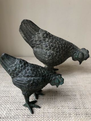 2 Vintage Chickens Figurines Metal Art Sculpture Farmhouse French Country Decor 8