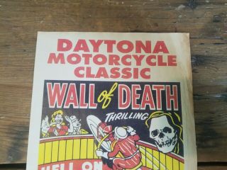 Vintage 1930s Wall of Death Hell on Wheels Daytona Motorcycle Poster Sign Circus 2