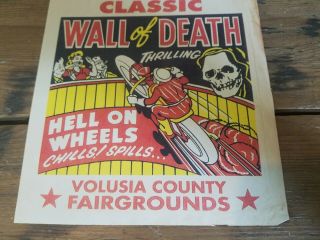 Vintage 1930s Wall of Death Hell on Wheels Daytona Motorcycle Poster Sign Circus 3
