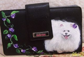 Hand Painted Pomeranian White On Kenneth Cole Reaction Ckeckbook Wallet