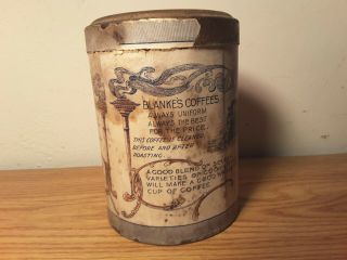 VERY RARE EARLY 1900 ' S  BLANKE ' S FLYER COFFEE  PAPER LABEL CAN 5