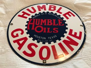 Vintage Humble Oil Co Porcelain Sign,  Pump Plate,  Gasoline,  Gas Station