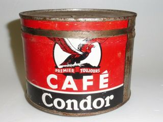 & RARE 1940 ' s CONDOR COFFEE TIN CAN CANADA SIGN MONTREAL QUEBEC BOUDRIAS 2