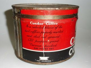 & RARE 1940 ' s CONDOR COFFEE TIN CAN CANADA SIGN MONTREAL QUEBEC BOUDRIAS 5
