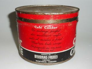 & RARE 1940 ' s CONDOR COFFEE TIN CAN CANADA SIGN MONTREAL QUEBEC BOUDRIAS 7