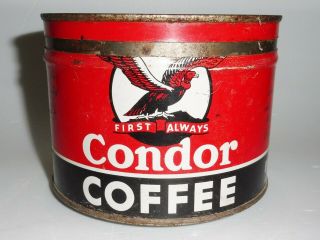 & RARE 1940 ' s CONDOR COFFEE TIN CAN CANADA SIGN MONTREAL QUEBEC BOUDRIAS 8