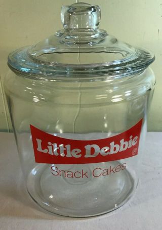Vintage Little Debbie Snack Cakes Clear Glass Store Counter Cookie Jar