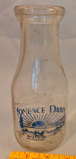 Vintage Pint Milk Bottle Momence Dairy Momence Illinois 1 - 11 - 14 Glass Logo