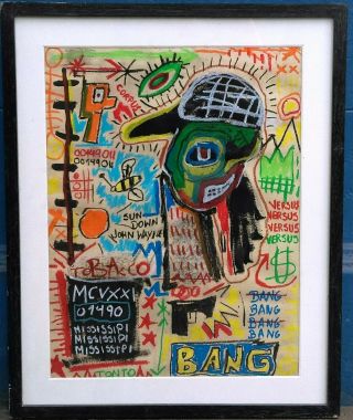 Great Jean - Michel Basquiat Oilstick On Paper With Framed In