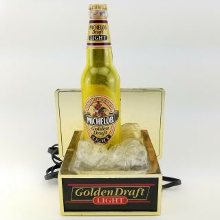 Michelob Golden Draft Light Beer Bottle On Ice Vtg Lamp Display Bar Sign 12 1/4 "