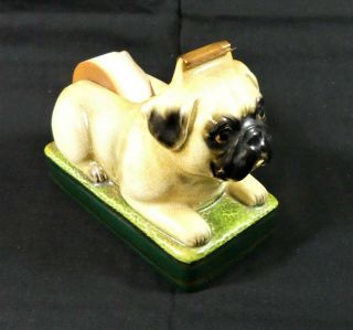 Vintage Takahashi Pug Dog Porcelain Ceramic Tape Dispenser Desk Decor 1950 