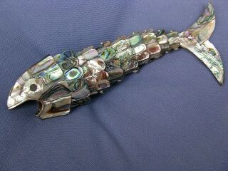 Vintage Abalone Shell/ Mother Of Pearl Articulated Fish Bottle Opener: 8 " Long