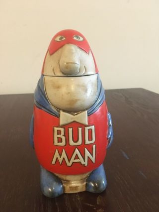 Vintage Bud Man Lidded Beer Stein Budweiser Ceramic Ceramarte Made In Brazil