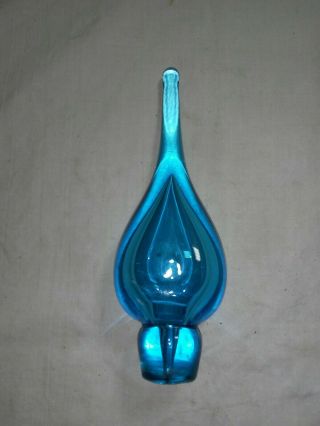 Vintage Blue Hand Blown Glass Bottle Decanter Stopper 6 1/4 "