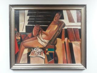 20th C Modern Cubist Erotic Nudes Lhote Lempicka Art Deco Oil Antique