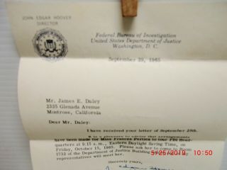 FBI Letterhead J.  Edgar Hoover Signed Letter from Sept.  1965 4