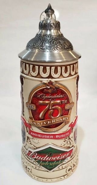 Budweiser Clydesdales 75th Anniversary 2008 Beer Lidded Stein/mug (1998,  Encore)