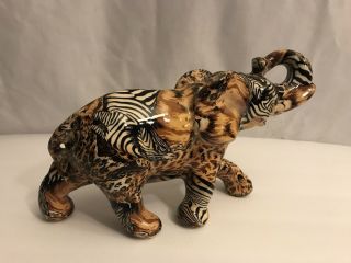 La Vie Safari Print Glazed Ceramic Elephant Figurine Collectible