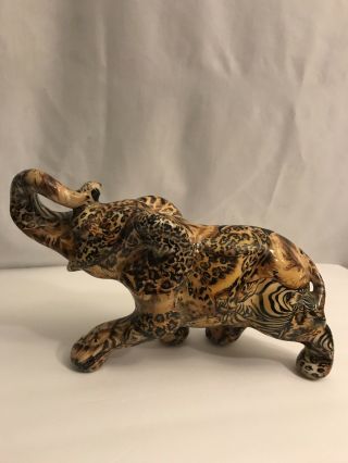 La Vie Safari Print Glazed Ceramic Elephant Figurine Collectible 2