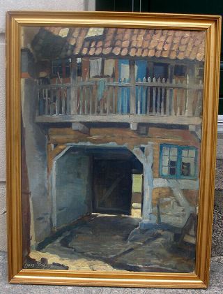 Einar Gross (1895) Sunlit Backyard.  Salon Oil.  Dated 1929.