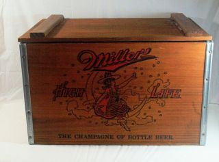 Miller High Life Wood Crate Box Woman Girl In On Moon