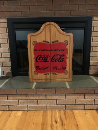 Vintage Coca Cola Collectible Wooden Dartboard/baseball Cabinet