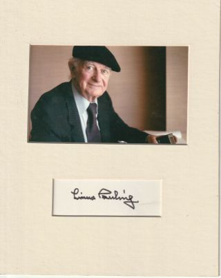 Linus Pauling Signed Matted With Photo 8x10 Frame Size 3/18