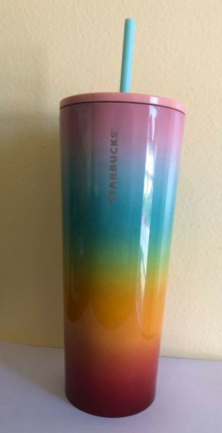 Starbucks Stainless Steel Cold Cup Tumbler Ombre 24oz,  Rainbow Pride,