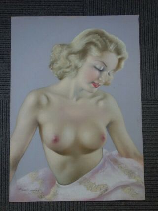 Gorgeous 1940 Large Pastel Pin Up Girl Nude Signed Sanpor 28 " By 19 "