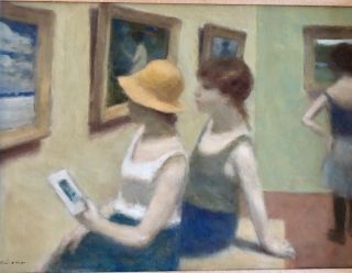 Andre Gisson Oil On Painting Of Women At An Art Gallery - Pristine