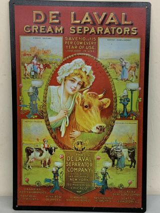Vintage De Laval Cream Separators Metal Sign Farm Cow Milk Chicago 11”x17”