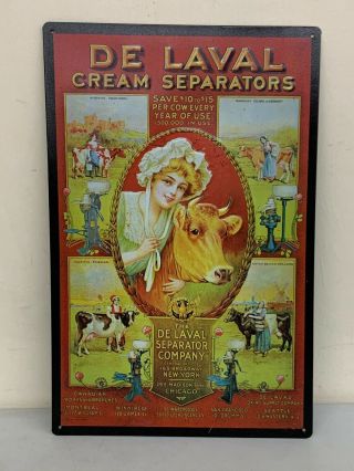Vintage DE LAVAL Cream Separators Metal Sign Farm Cow Milk Chicago 11”x17” 2