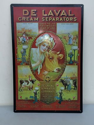 Vintage DE LAVAL Cream Separators Metal Sign Farm Cow Milk Chicago 11”x17” 3