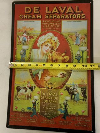 Vintage DE LAVAL Cream Separators Metal Sign Farm Cow Milk Chicago 11”x17” 8
