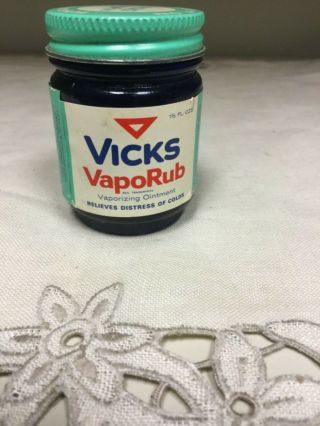 Vintage Vicks 1965 Vaporub Cobalt Blue Glass Jar 1.  3 Oz.  Full Bottle