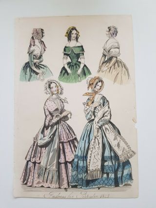 French Fashion Plate Hand - Coloured Antique Art Prints (set Of 6)