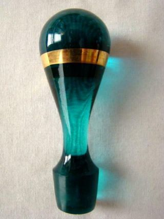 Vintage Peacock Blue & Gold Accented Pressed Glass Decanter Or Bottle Stopper