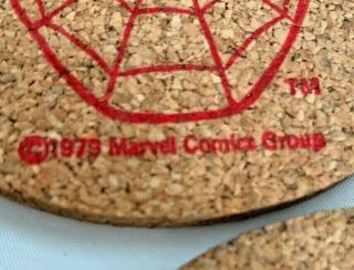 SPIDERMAN.  Vintage Cork Coasters.  Set Of 8 Coasters 3 1/2” Diameter.  1979 MARVEL 2