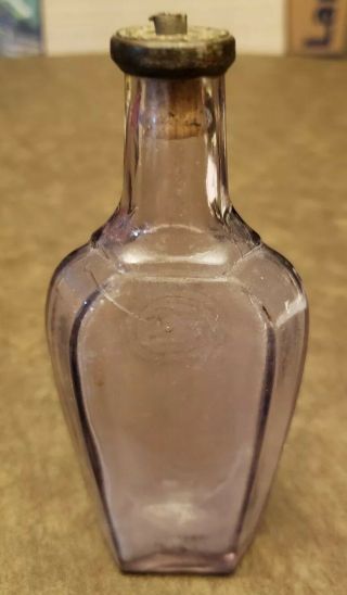 Awesome Antique Light Purple Glass Colgate Co.  Perfume Bottle copper cap Empty 3