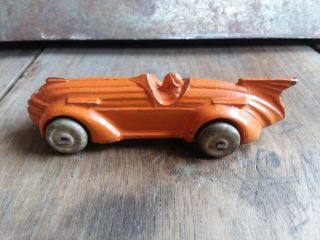Barclay Art Deco Orange Racer Race Car With Fin,  3 1/2 ",  30s Slush,