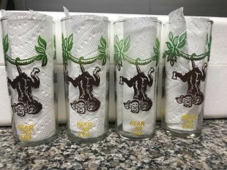 See Hear Speak No Evil Vintage Drinking Glass 6 inches tall Set Of 4 Monkey 3