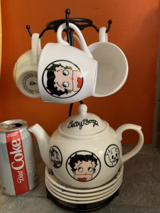 Cute Betty Boop " Tea For You " Teapot Set With Teapot 4 Cups Saucers And Stand