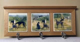 Vintage Greyhound Art Tile Coat/leash Holder,  3 Hooks,