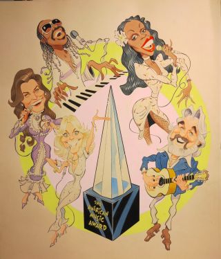 1982 American Music Awards Illustration Kenny Rogers Donna Summer Loretta Lynn