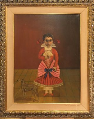 Agapito Labios (mexican,  1898 - 1996) Portrait Of Girl With A Dog,  Signed